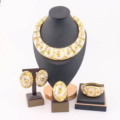 2025 Fashion Tone Bold Classic Jewelry Set for Women – Big Necklace, Earrings, Ring & Bracelet, Daily Party Wear, Fine