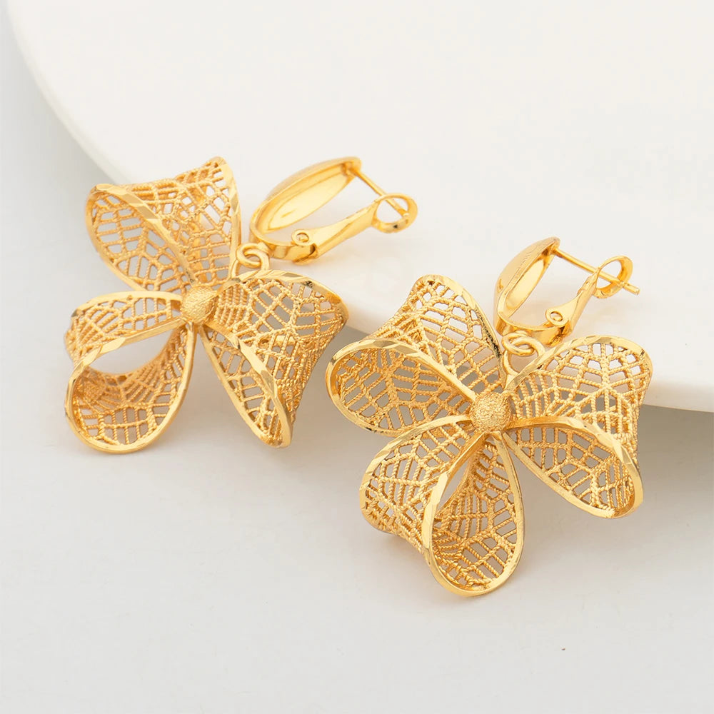 YM Dubai Gold Color Jewelry Sets for Women Copper Necklace Earrings Bowknot Pendant African Bridal Wedding Jewelry Accessories