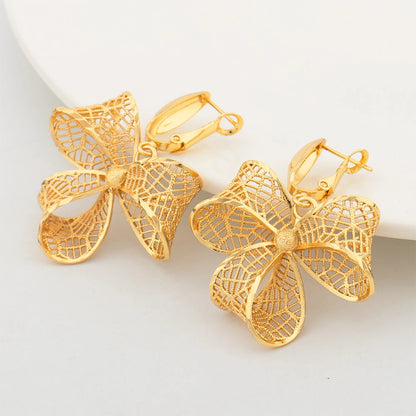 YM Dubai Gold Color Jewelry Sets for Women Copper Necklace Earrings Bowknot Pendant African Bridal Wedding Jewelry Accessories