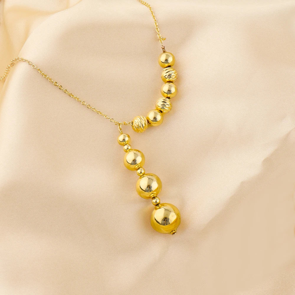 Italy French Gold Plated Round bead Necklace Earrings 3pcs Set for Women Bride Smooth Gold Color Jewelry Gift for Party Wedding