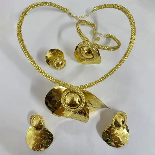 Simple elegant Irregular Flower Jewelry Set fine charming Choker Collar Brazalete Aretes Anillo 4PC Jewels Set for New Year Gift