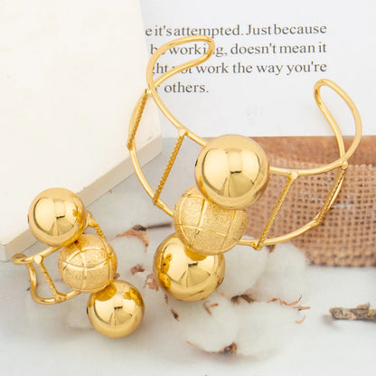 4Sets/lot Bangle with Ring African Jewelry for Weddings Dubai 18k Gold Color Cuff Bracelet and Finger Ring 2Pcs Set for Weddings