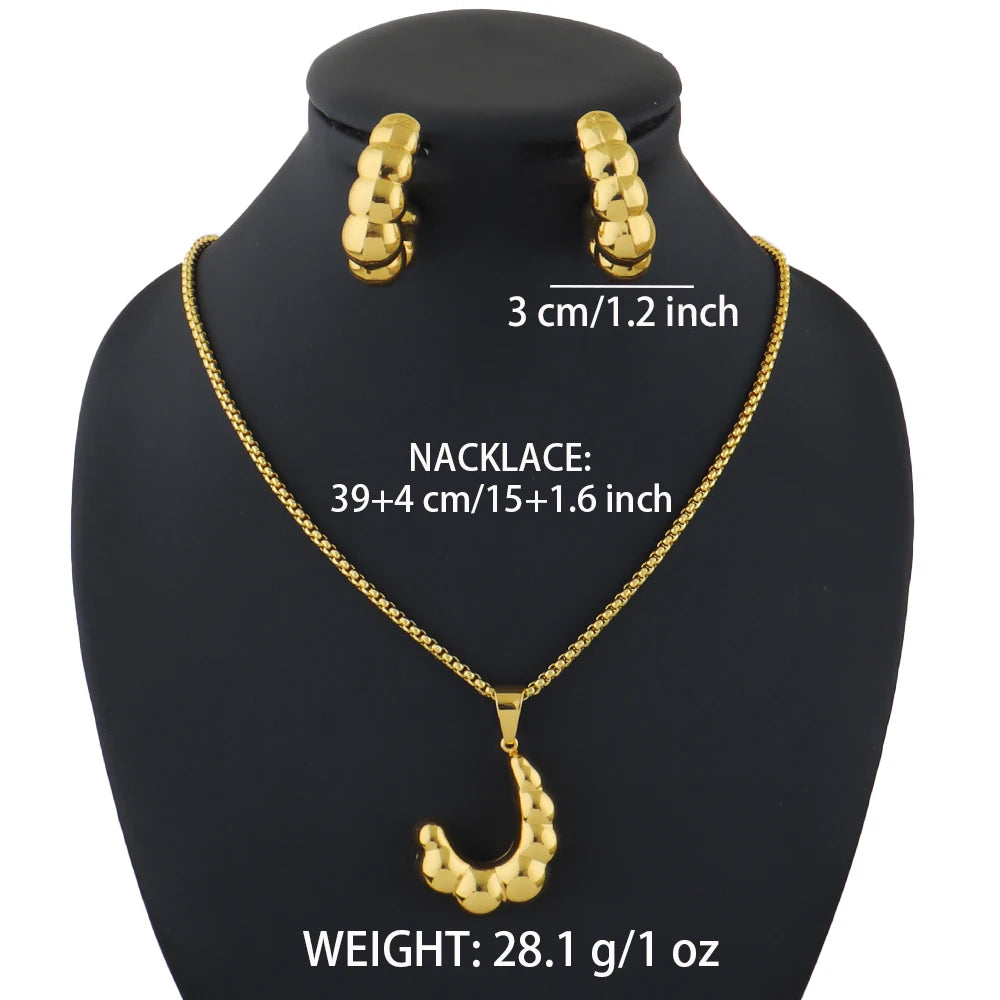 Stainless steel earrings necklace woman 24K Gold-plated Two Piece Copper Jewelry Set india dubai wedding jewelry gift