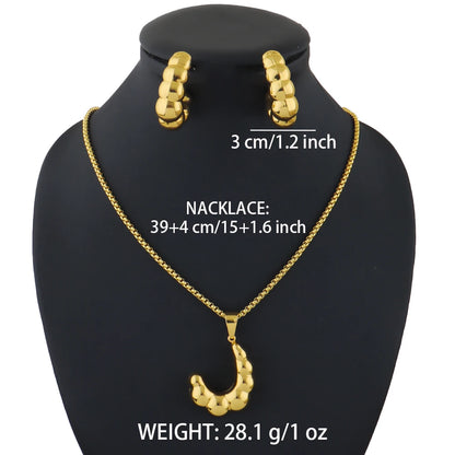 Stainless steel earrings necklace woman 24K Gold-plated Two Piece Copper Jewelry Set india dubai wedding jewelry gift
