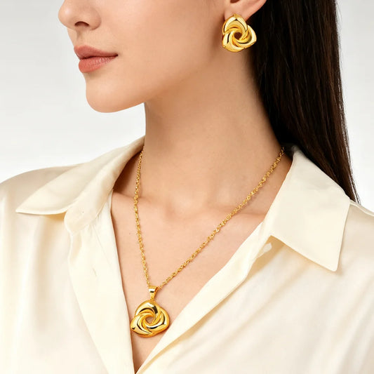 Stainless steel Necklace and earrings set for women high quality sets 24k plated jewelry gifts for women weddings mother set