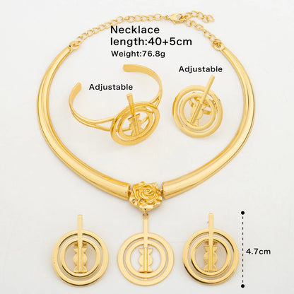 Luxury Gold Color Jewelry Set for Bridal African Women Pendant Necklace and Earrings Weddings Bridal Bangle Ring Set for Nigeria