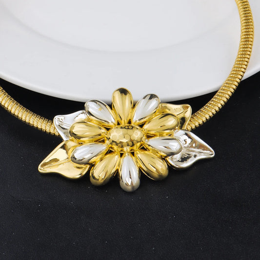 Dubai  Plated Vintage Flower Jewelry Set for Women—Necklace, Earring, Ring & Bracelet in One Elegant jewellery woman gi