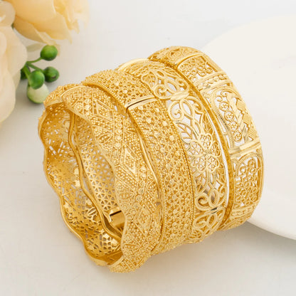 4pcs Random Bracelet Fashion Dubai Bridal Gold Color Round Bangles Ethiopian Luxury Hand Charm Jewelry for Wedding Party Gift