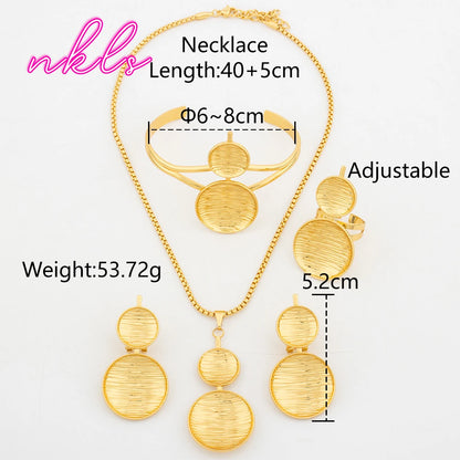 24K Luxury Gold Jewelry Set for Women – Dubai African Round Bangle Earrings Necklace Ring Wedding Party Gift 18K jewellery woma