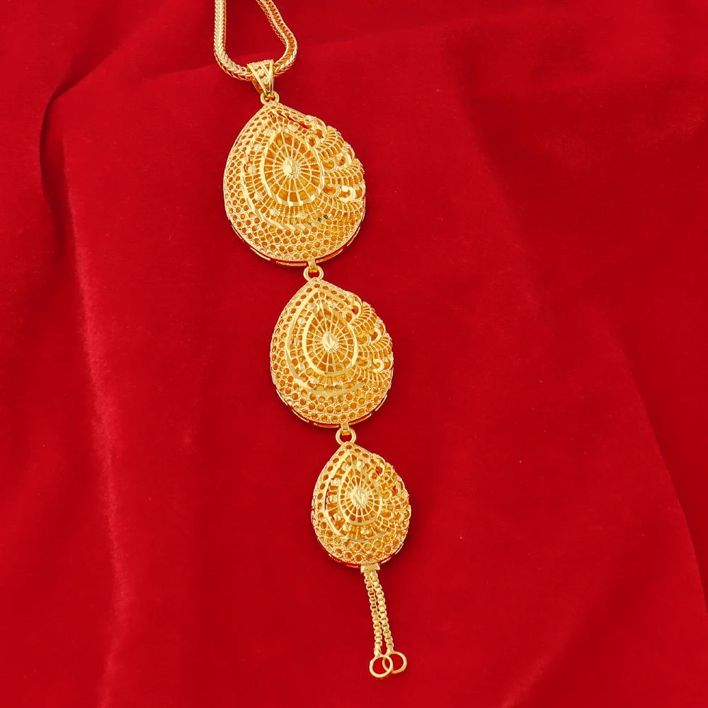 Dubai New Design Gold Plated Chain Necklace Charms Earrings for Women Jewelry Set for Dating Daily Wear Party Wedding Gift