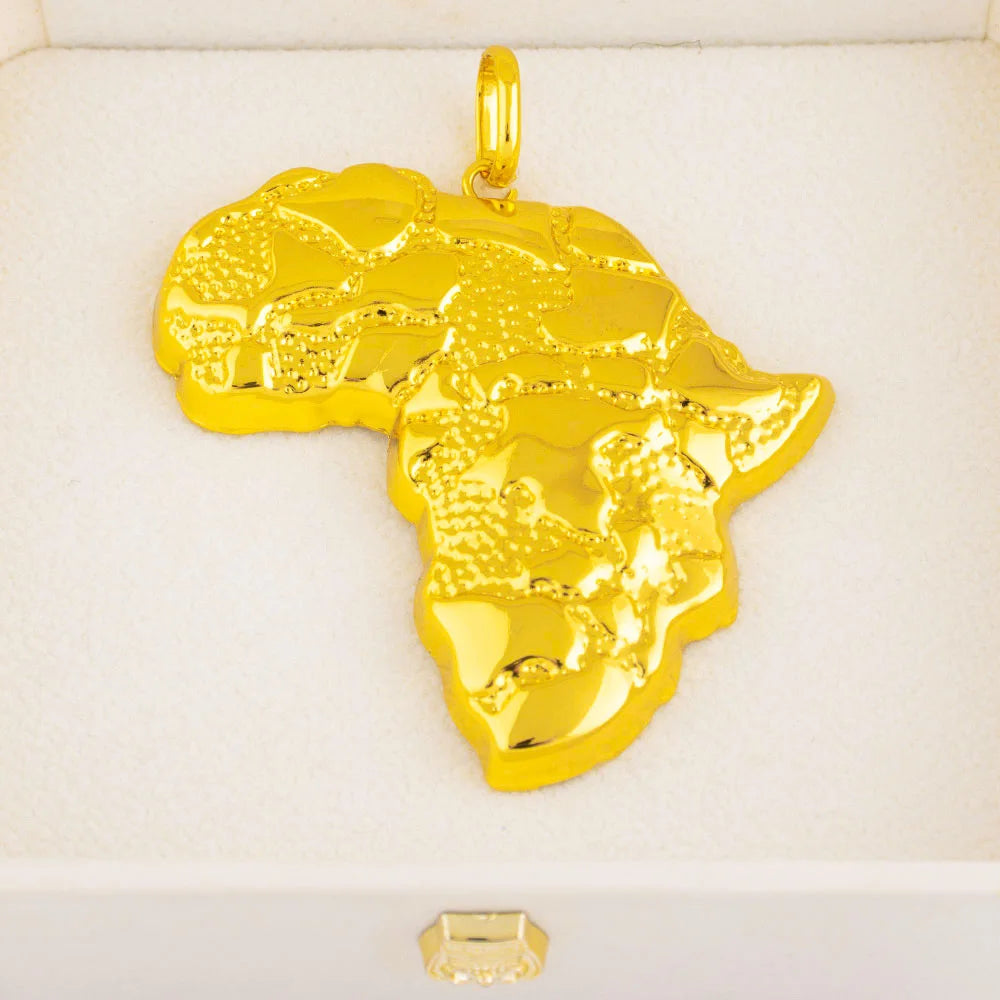 Plated Africa Map Pendant Necklace – Hip Hop Jewelry for Women & Men, Luxury Stainless Steel Copper Chain, jewellery w