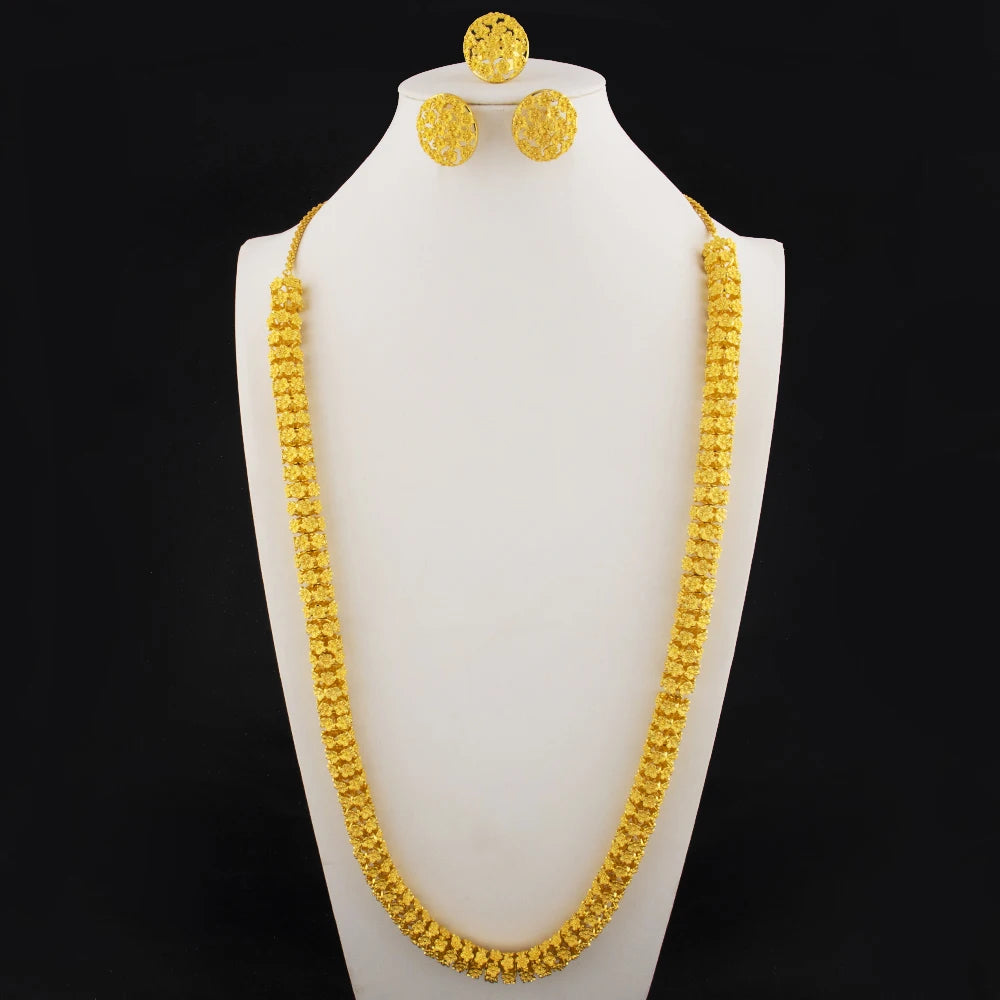 dubai 24k gold jewelry luxury jewelry necklaces Earrings Ring woman jewelry african bridal  Wedding Party Jewelry accessories