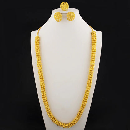 Dubai 24K Gold Jewelry Set: Luxury Necklace, Earrings & Ring for Women, African Bridal Wedding Party Gift, Elegant Jewellery Wom