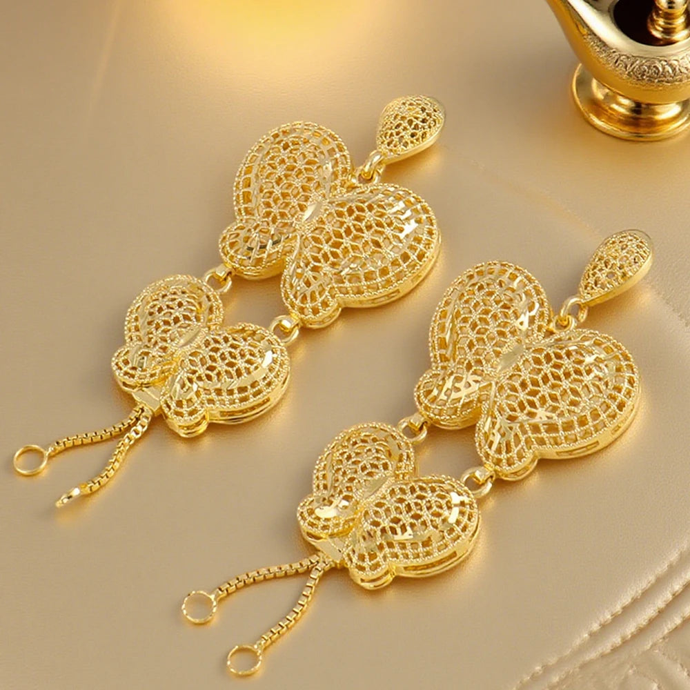 Dubai Gold Color Jewelry Set For Woman Bridal Nigerian Butterfly Shape Stainless Steel Necklace Earrings Jewellery Set Party Gif
