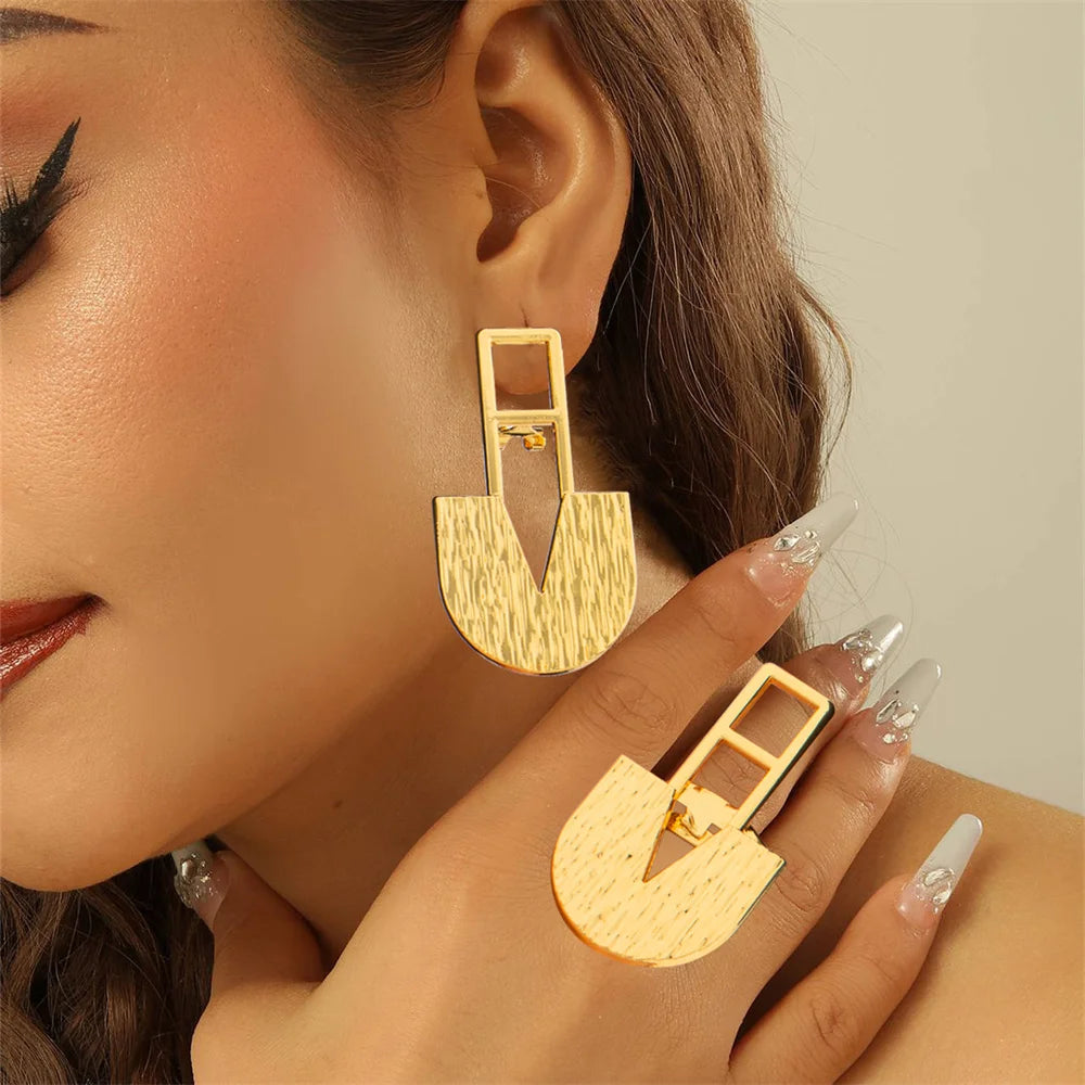 African 18k Gold Color Jewelry Set for Party Clip Earrings and Finger Ring 2Pcs Set for Engagement Dubai Earrings Ring Jewelry