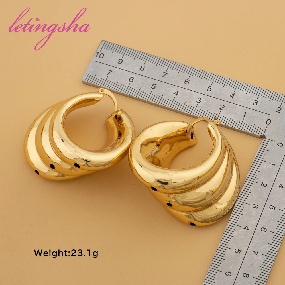 Large Exaggerate Geometry Earrings For Women Fashion Copper Hoop Earrings Ear Clip Lady Wedding Party Jewellery Gift