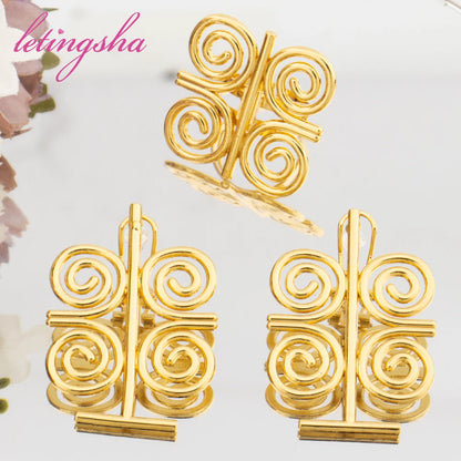 Bohemia Earrings and Finger Ring 2Pcs Set African Gold Color Jewelry Set for Women Irregular Design Dubai Jewelry Set Accessory