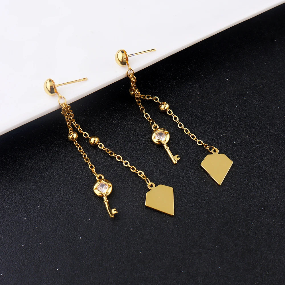 Fashion Classic Gold Plated Long Necklace Chain Earrings Set for Women Girl Dubai Shine Jewelry Gift for Party Wedding Bride