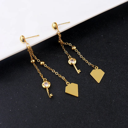 Fashion Classic Gold Plated Long Necklace Chain Earrings Set for Women Girl Dubai Shine Jewelry Gift for Party Wedding Bride