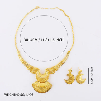 Elegant Gold-Tone Necklace & Drop Earring Set for Women, Dubai Bridal Wedding Jewelry, African Luxury Party Gift Accessory