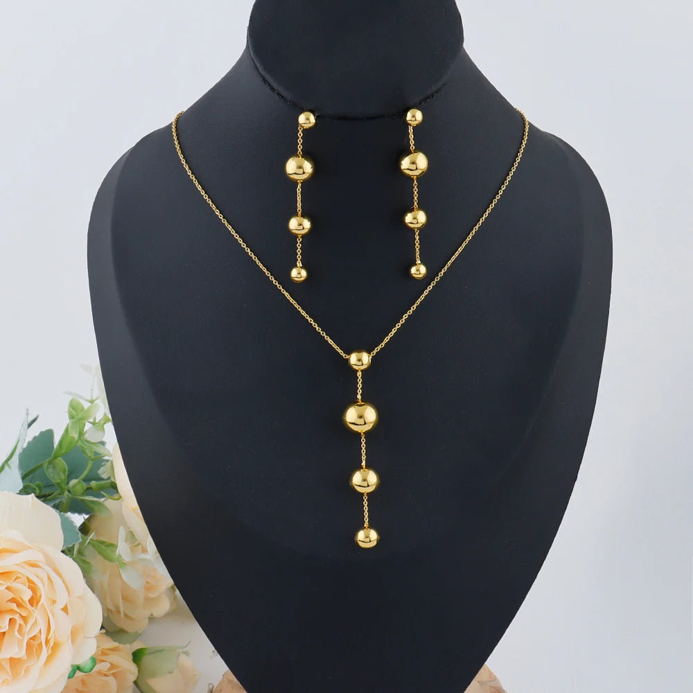 18K Glod Plated Stainless Steel Beads Earrings Necklaces for DIY Fashion Jewelry for Girls Rolo Chain Fashion Beaded Jewelry