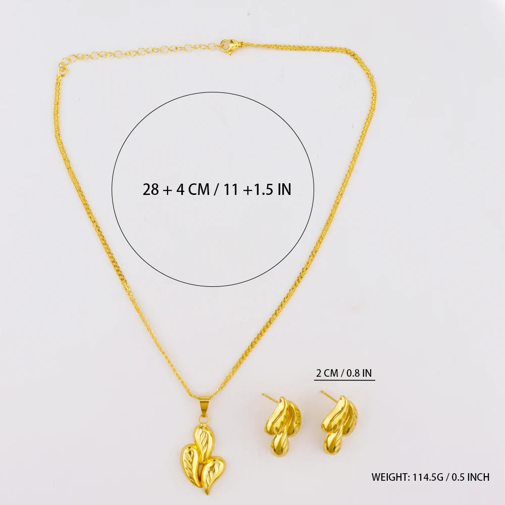 Stainless Steel Woman'Jewelry Set Heart Pendant Necklace Earrings Fashion Korean Golden Love Sets for Wedding Party Gift