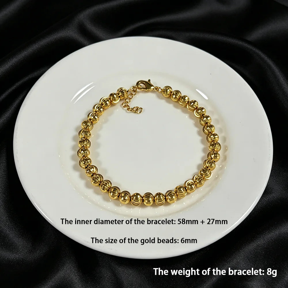 Stainless Steel Beads Bracelets Woman Gold Plated Beaded Bracelet Waterproof Jewelry Daily Wear Party Holiday Jewelry Gifts