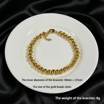 Stainless Steel Beads Bracelets Woman Gold Plated Beaded Bracelet Waterproof Jewelry Daily Wear Party Holiday Jewelry Gifts