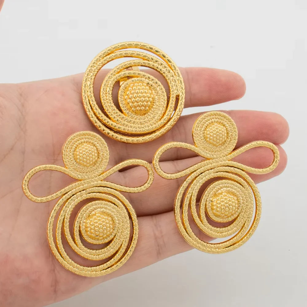 Gold Color Earrings Ring Sets Waterproof Round Clip Earrings Daily Wear Elegant Trendy Jewelry Set for Women Party Birthday Gift