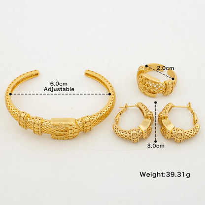 Brazilian Gold Color Jewelry Set for Party Hoop Earrings and Bracelet Ring 3Pcs Set Luxury Crystal Design Bangle Ring for Ladies