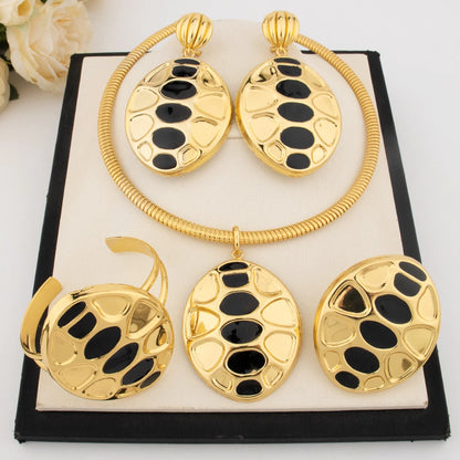 18K Gold-Plated Luxury Jewelry Set for Women – Unique Earrings, Necklace, Bangle & Ring, Dubai-America Style Party Wear, Elegan