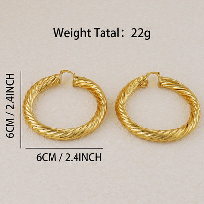 Vintage Twisted Hoop Earrings 6CM African Big Earrings for Women Gold Plated Stainless Steel Party Jewelry Accessories