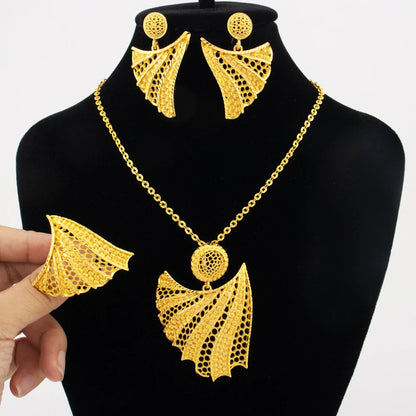 CNigerian Jewelery Set 24K Golden Plated Jewelry African Women's Banquet Wedding Necklace Set Ethiopian Jewelry Wholesale