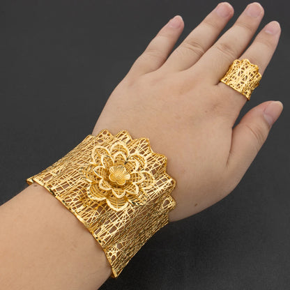 plated arab luxury bracelet women fashion adjustable bangle ring jewelry set for Wedding New Concise Party Gifts