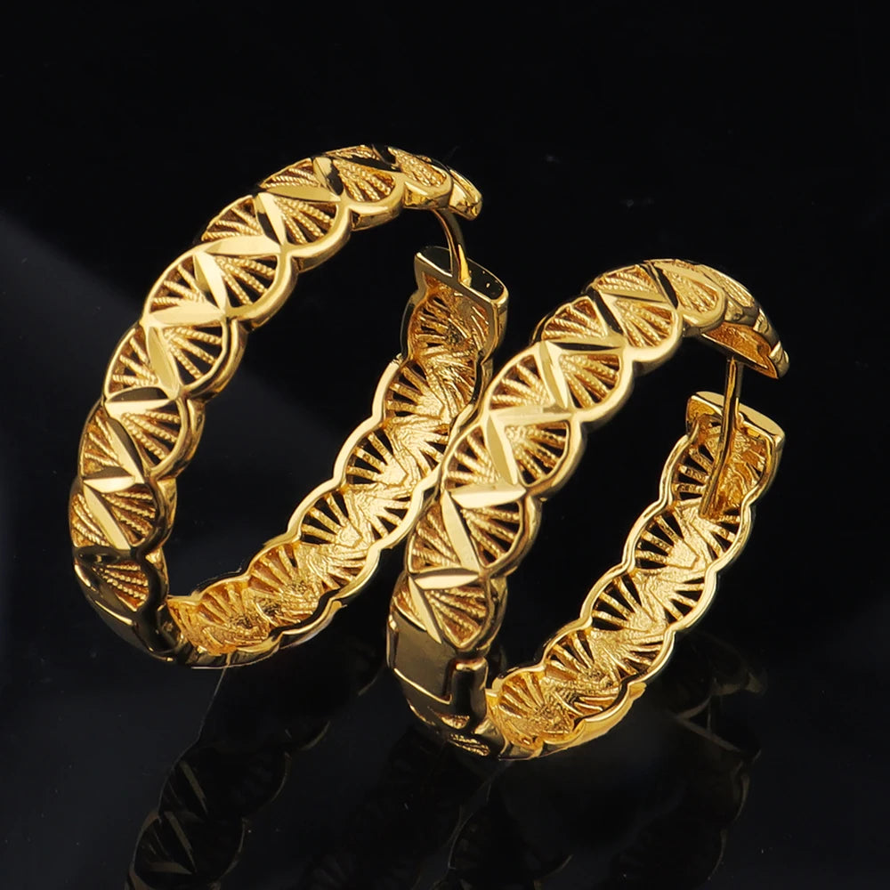 18k Golden Earrings Middle East hollowed-out Design Earrings For Women Wedding Birthday Proluxe Fine Jewelry Gifts