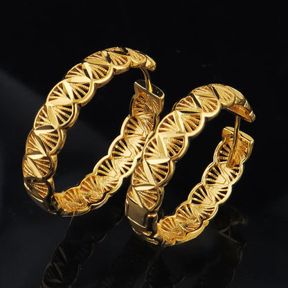 18k Golden Earrings Middle East hollowed-out Design Earrings For Women Wedding Birthday Proluxe Fine Jewelry Gifts