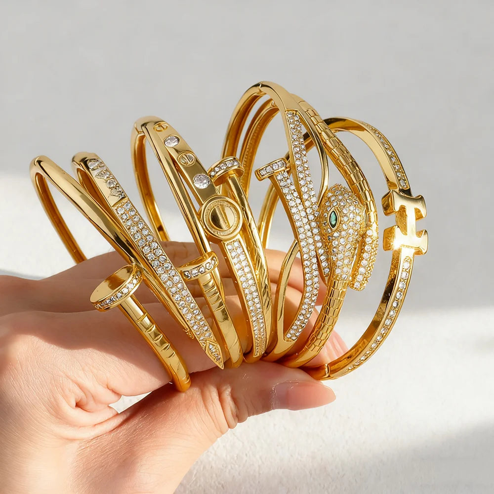 luxury jewelry accessories shine crystal design cocktail bracelet bangle ring bride weddings High Temperament  jewelry sets