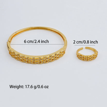 Handmade Golden Zircon Flower Bracelet with Sparkling Crystal Openwork Design Jewelry Set for Women Elegant Bangle Earring Acces