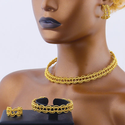 Luxury Gold Plated Necklace Earrings Ring Bracelet Jewelry Set for Women Man Dubai Noble Design Jewelry Gift for Party Wedding