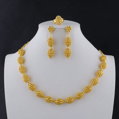 High Quality Luxury plated necklace set Women's Fashion Rugby Beads Chain party earrings ring cuban chain necklace Jewelry Girls