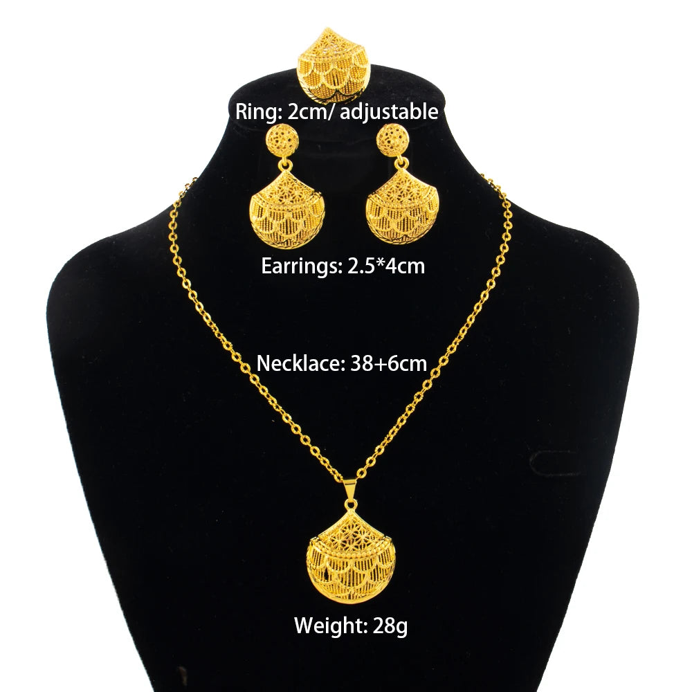 dubai 18k gold color jewelry set for woman wedding party necklace earrings sets indian jewelry set free shipping Wholesale