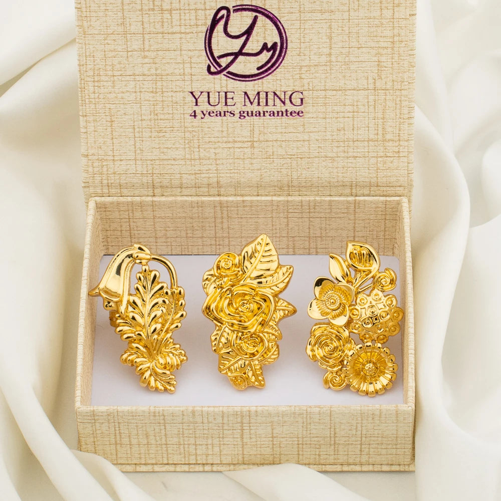 Luxury 18K Gold Plated Party Women Rings Adjustable Flower Copper Rings Exquisite Wedding 2023 New In Ring Jewelry Accessories - YUEMING JEWELRY