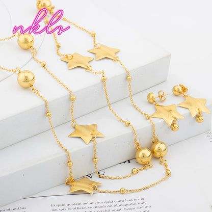 Dubai Copper Gold Plated Statement Necklace Bohemian Stud Earings Jewelry Set Vintage Fashion Long Necklaces for Women Gifts