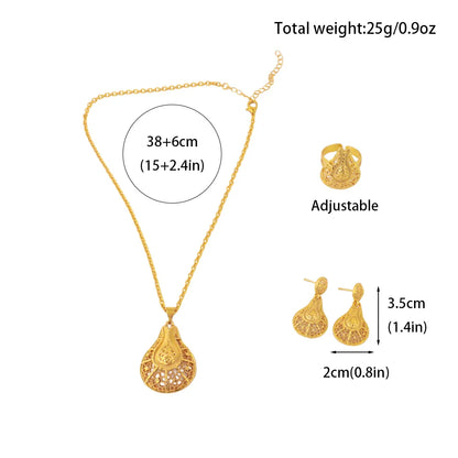 Dubai Bridal Gold Jewelry Set for Women, Middle-East Costume Necklace Earrings, Indian Wedding Party Gift, Luxe Statement Bridal