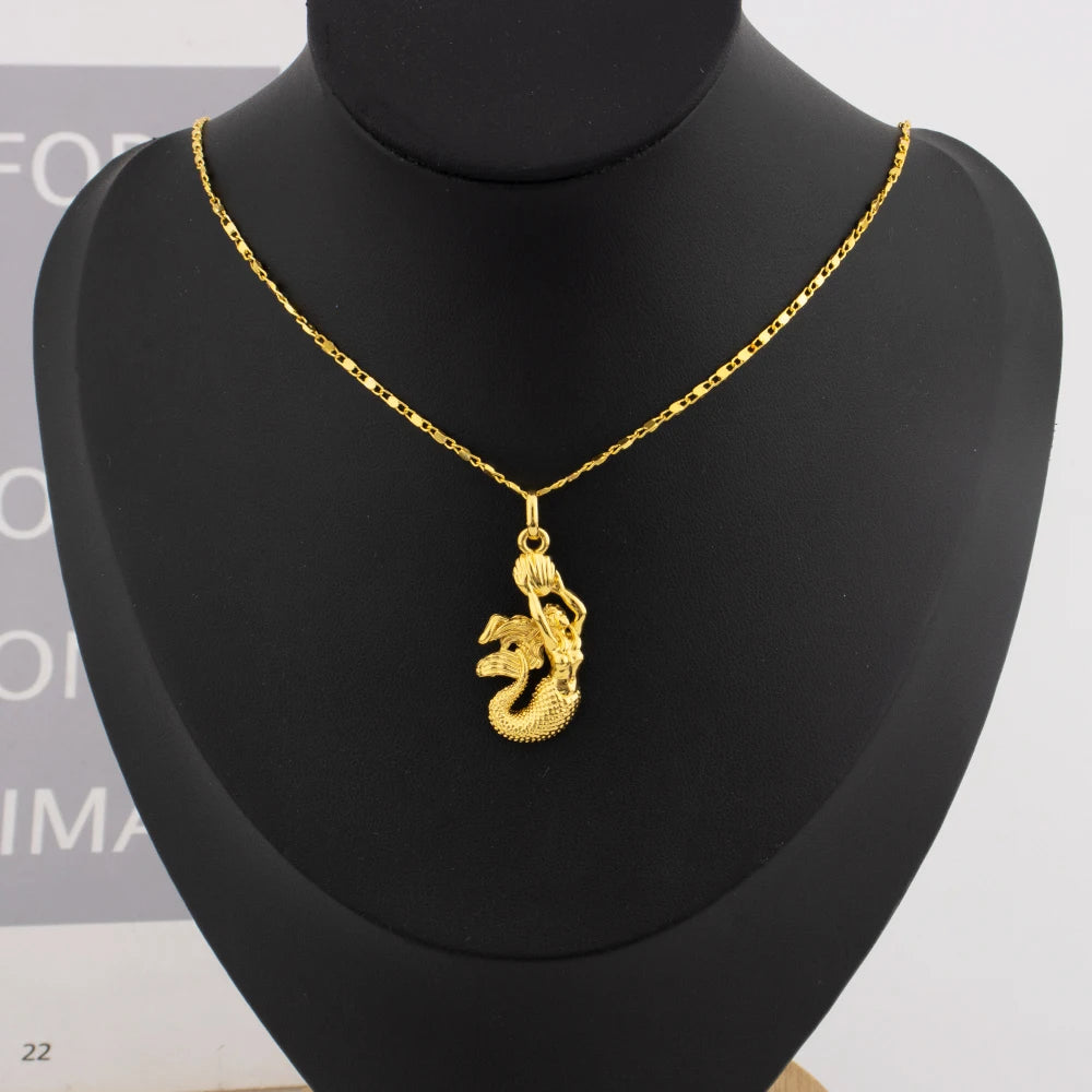 18K Gold Plated Mermaid Design Pendants Stainless Steel Beach Geometric Necklace For Women Anti Allergic Delicate Jewelry Gifts