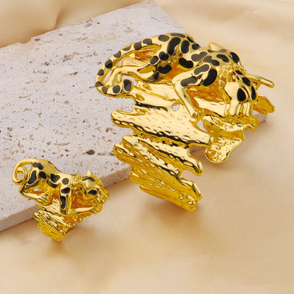 Personalized Creative Irregular Texture Leopard Ring Bracelet Set For Women Girls Fashion Jewelry Holiday Party Gift Wholesale