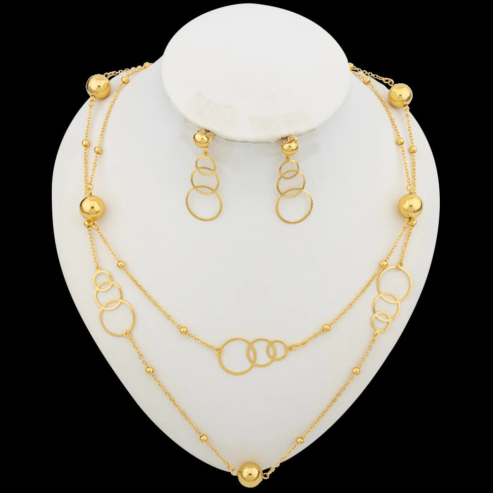 Fashion Jewelry Set for Women Twinkle Star Design Long Chain Necklce and Earrings Gold Plated Copper Waist Jewelry Accessories