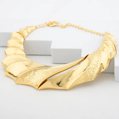 Dubai Gold Color Collar Necklace Earrings Bangle Ring Jewelry Set For Women African Luxury Jewellery Party Wedding Accessories