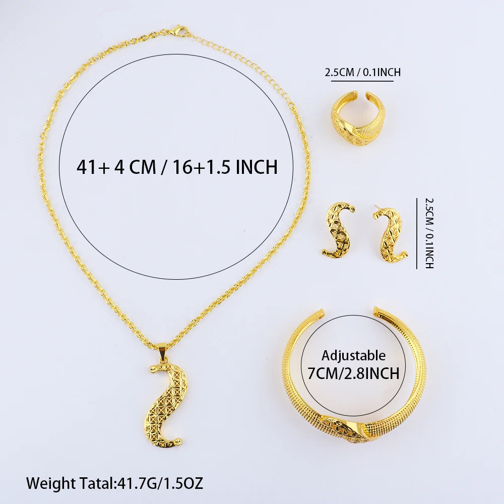 Eastern Luxury Jewlery Sets Dubai 24K Gold-plated Warped Geometry Necklace Earrings Daily Wear Wedding Anniversary Gift