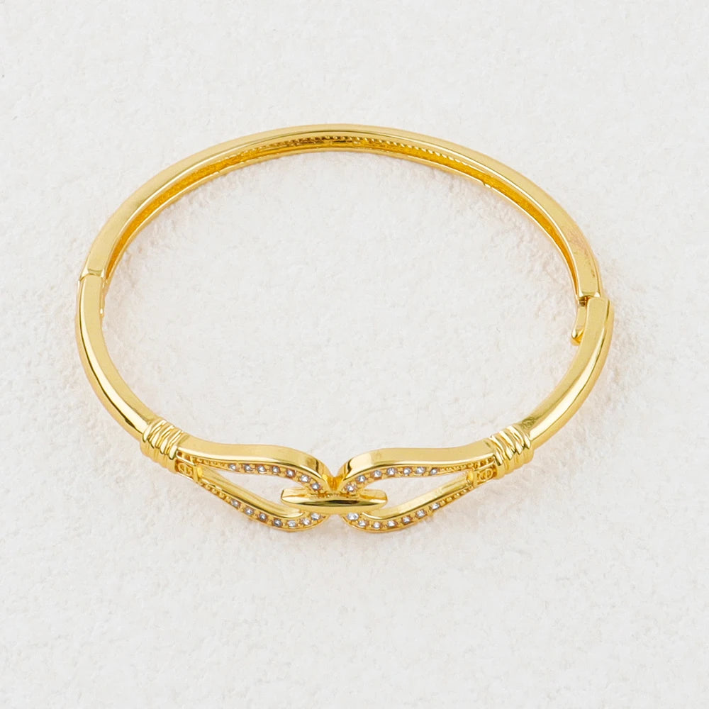 18K Shiny Gold Color Bracelet Ring Set Dubai Jewelry Designer Jewelry Ladies Fashion Bracelet Wholesale Jewelry Set